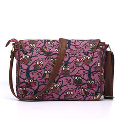 Adjustable Strap Canvas Owl Printed Shoulder Bag Purple