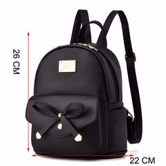 PU Leather Backpack for Teens with Ribbon Black