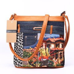Patchwork Eiffel Tower Shoulder Bag Brown