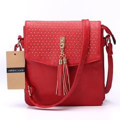 New AnnaMouler Double Zipper Shoulder Bag with Tassel Red