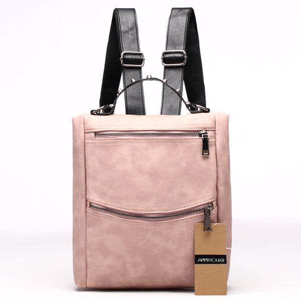 AnnaMouler Multifunctional PU Leather Backpack Pink