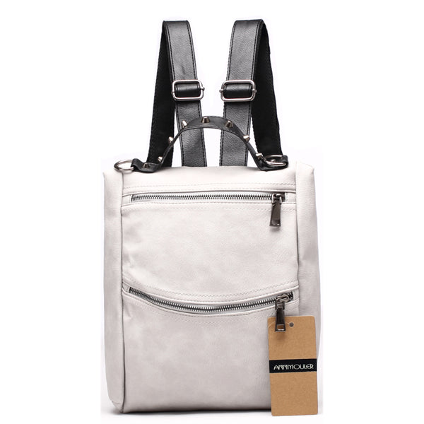 AnnaMouler Multifunctional PU Leather Backpack Grey
