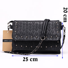 Fashionable PU Leather Rivet Skull Handbag Black
