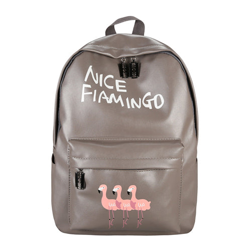 AnnaMouler Flamingo Print  School Bag for Girls Grey