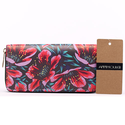 AnnaMouler Leather Floral Print Long Size Wallet