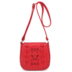AnnaMouler Floral and Butterfly Hollow Out Design Crossbody Bag Red