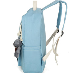 Casual Canvas Cartoon Backpack Set Light Blue