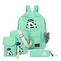 Casual Canvas Cartoon Backpack Set Green