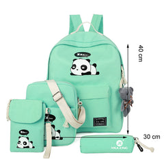 Casual Canvas Cartoon Backpack Set Green
