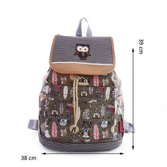 AnnaMouler New Design Owl Print Backpack Grey