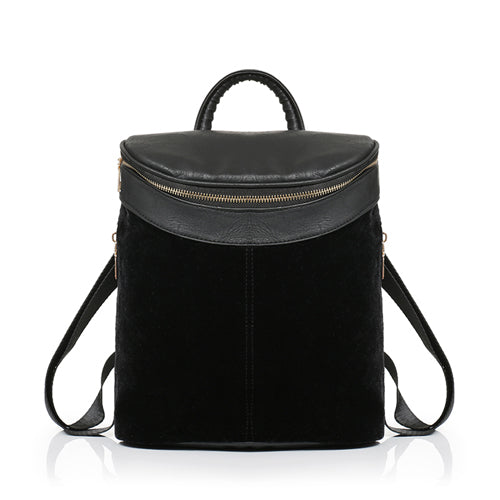 High Quality Solid Flannel Backpack Black