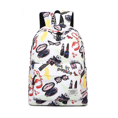 AnnaMouler Fashion Cartoon Print Student Backpack White