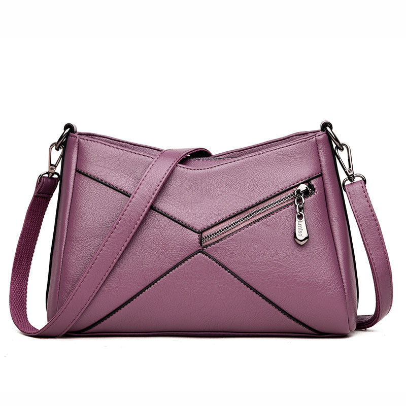 AnnaMouler Elegant PU Leather Patchwork Female Sling Bag Purple