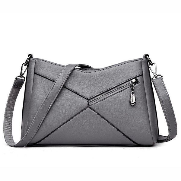 AnnaMouler Elegant PU Leather Patchwork Female Sling Bag Grey