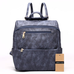 AnnaMouler Casual PU Leather School Bag Blue