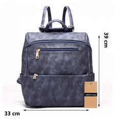 AnnaMouler Casual PU Leather School Bag Blue