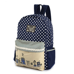 AnnaMouler Polka Dots Canvas Backpack Blue