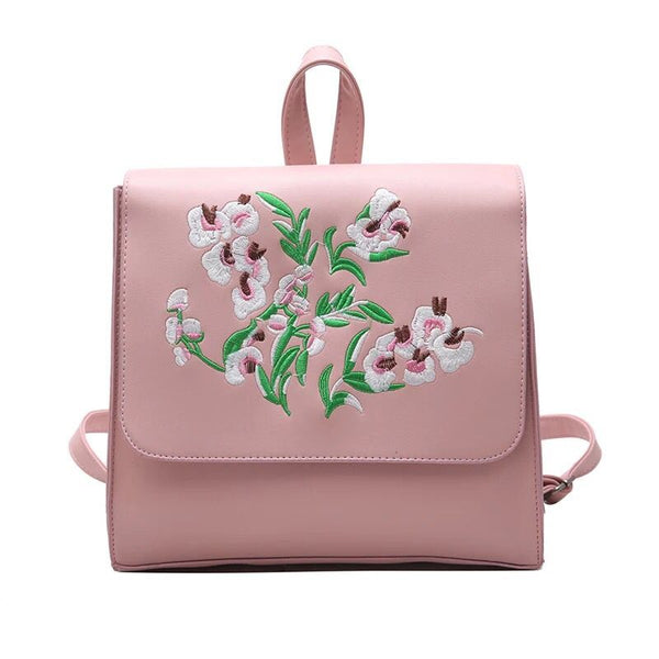 Floral Embroidery Style Women Backpack Pink