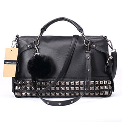 AnnaMouler Vintage Rivet PU Leather Shoulder Bag Black