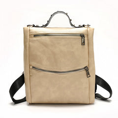 New Fashion Double Zipper Leather Backpack Beige