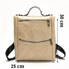 New Fashion Double Zipper Leather Backpack Beige